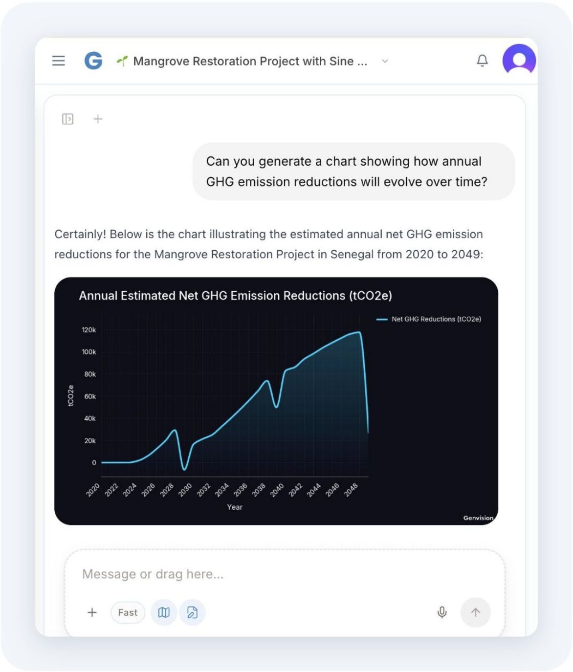 Chat performing due diligence on a carbon project