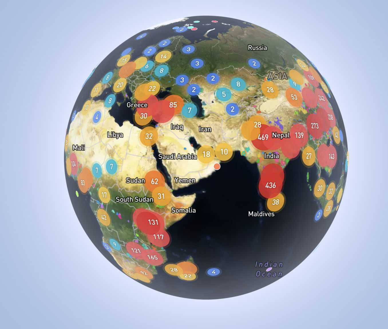 Interactive globe showing distribution of global carbon projects